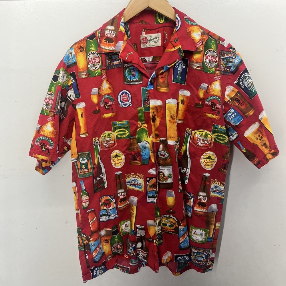 Hilo Hattie's Hawaiian Original Med Vintage Beer Label Aloha Camp-Collar Shirt - Picture 2 of 13
